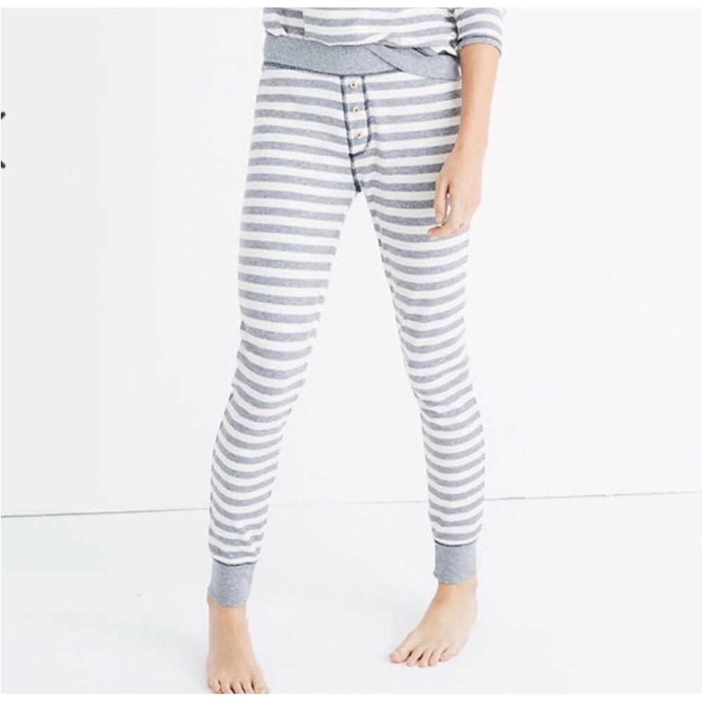 Madewell Gray & White Striped Henley Jogger Pajama Pants